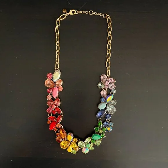 J.Crew Multicolor Crystal Statement Necklace Rainbow Pride Rare Collecto… - Picture 8 of 11